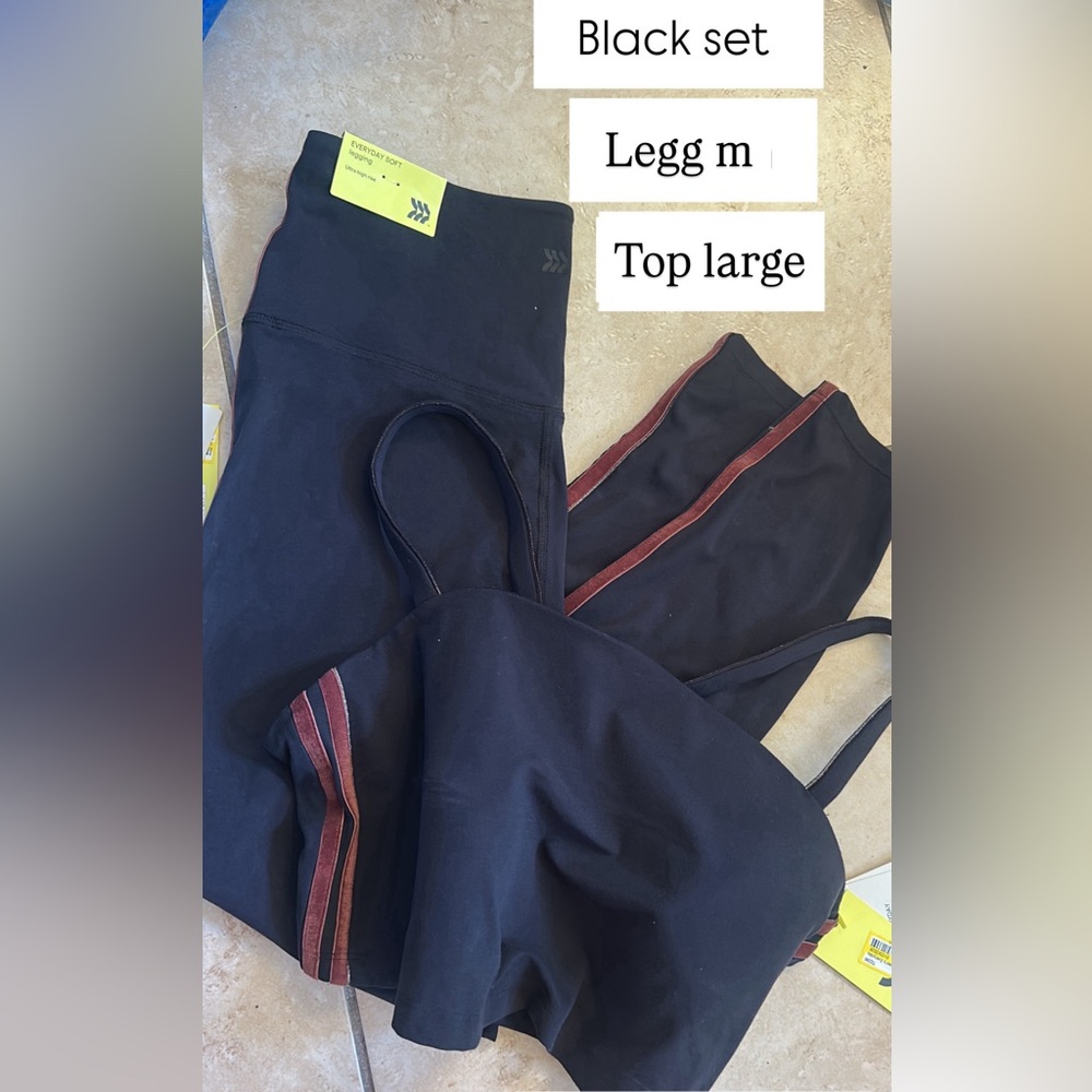all in motion Black Leggings and Sports Bra Set with Red Stripe